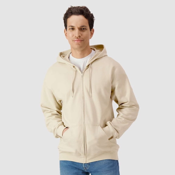 Gildan Men's Softstyle Zip Up Hoodie, Cotton Blend Fleece Full-Zip Hooded Sweatshirt, Sand, 2XL