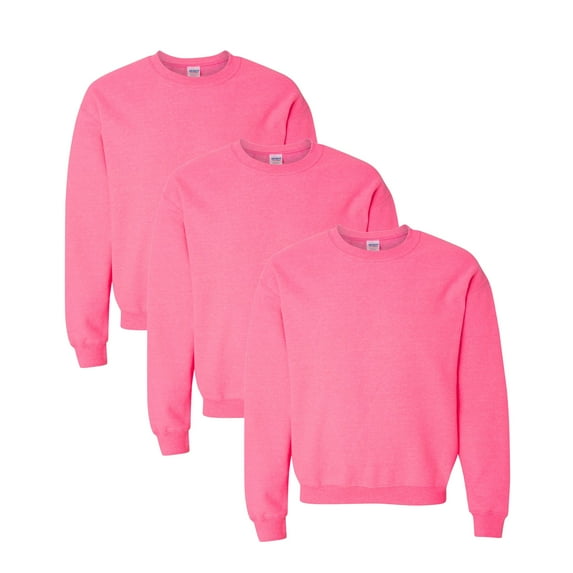 Gildan Men’s Sweatshirt Heavy Blend Crewneck Tee Size –2XL | Long Sleeve Fleece Safety Pink Sweater Pack 3