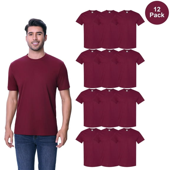 Gildan Men's T-Shirt, Durable 100 Cotton Classic Fit 12 Pack Casual Tee, Short Sleeve Maroon Shirt, M