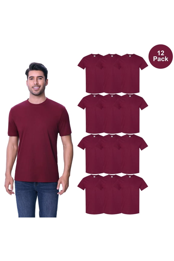 Men's T-Shirt, Durable 100 Cotton Classic Fit 12 Pack Casual Tee, Short Sleeve Maroon Shirt, XL