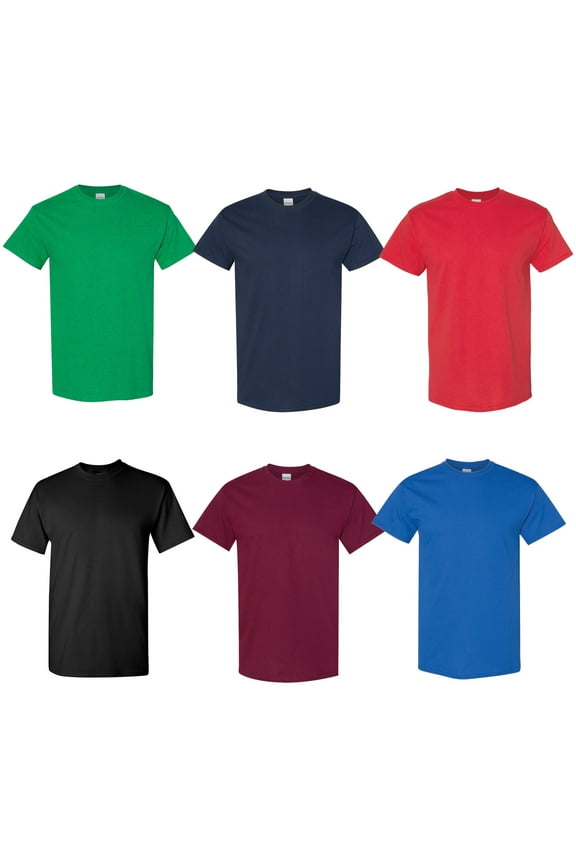 Men’s T Shirt, Heavy Cotton Tee, Crew Neck Short Sleeve Tee | Assorted Colors, 5.3 oz, Pack 6, Size – XL