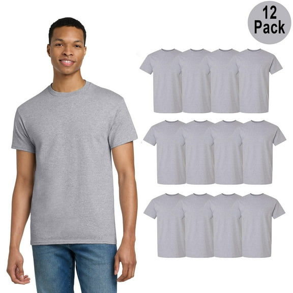 Gildan Men's T-Shirt- S Size | Durable Crew Neck Short Sleeve Sport Grey Classic Fit Tee, 12 Pack