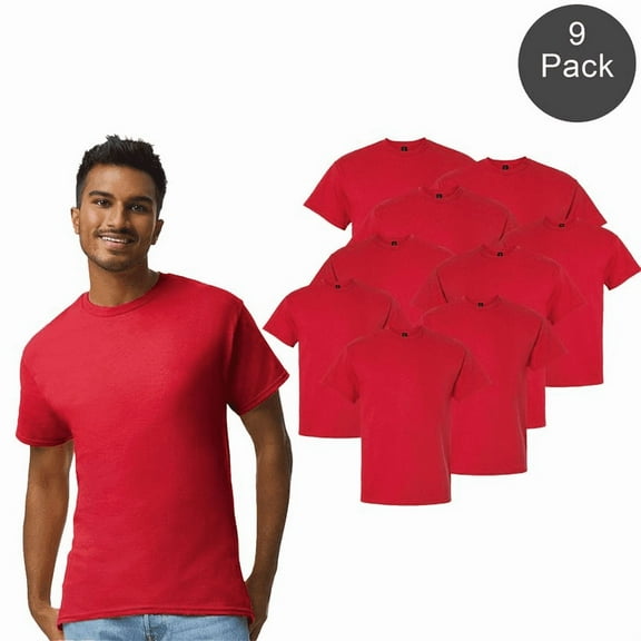 Gildan Men's T-Shirt, Short Sleeve Crew Neck, Bulk Red Cotton Classic Fit Tee, M, 9 Pack