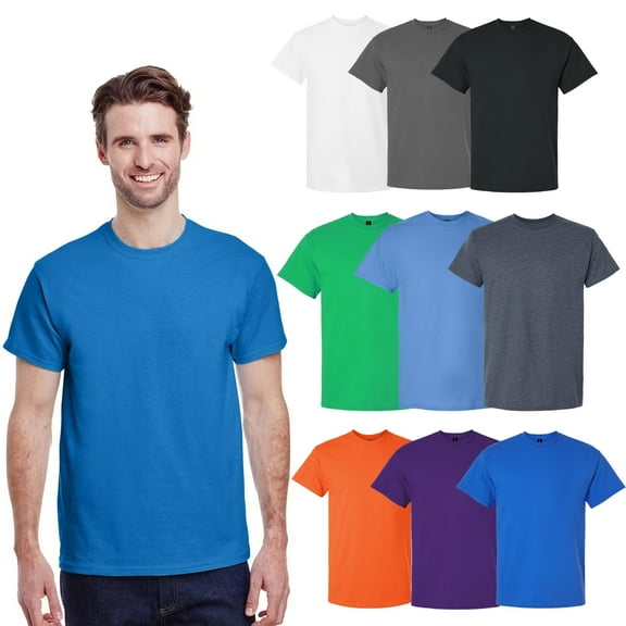 Gildan Men’s T-Shirt, Ultra Cotton Crew Neck Short Sleeve Pack of 9 With Mixed Colors Tee, S