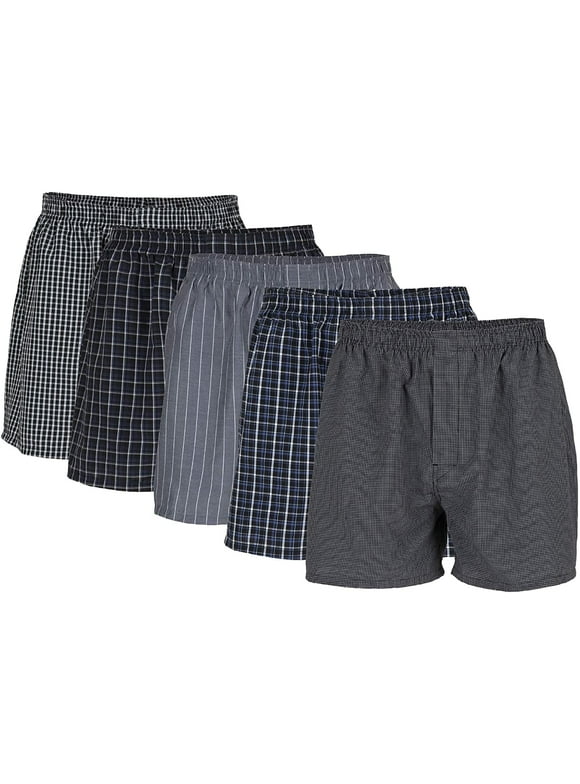 Men's Tag Free Woven Boxers, 5-Pack, Black, XL