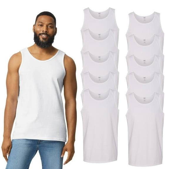 Gildan Men's Tank Top, Comfortable Sleeveless Undershirt, 100 Cotton, S, Bulk White Pack of 10