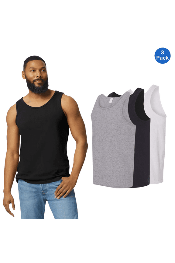 Men's Tank Tops Heavy Cotton Sleeveless T Shirt 3 Pack Assorted Colors Size - S