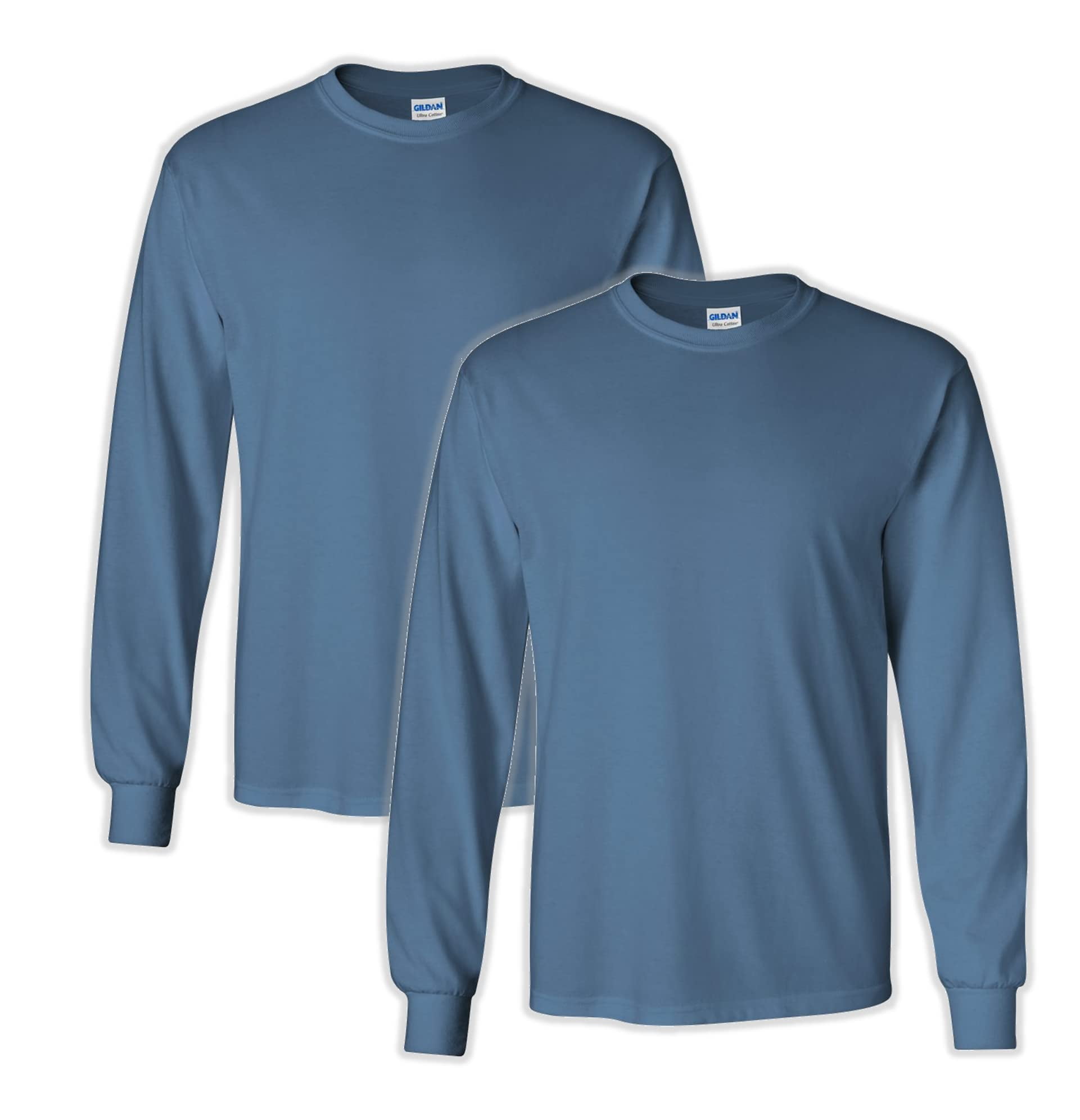 Gildan Men's Ultra Cotton Long Sleeve T-Shirt 2-Pack - Style G2400, Dark Heather/Navy, X-Large