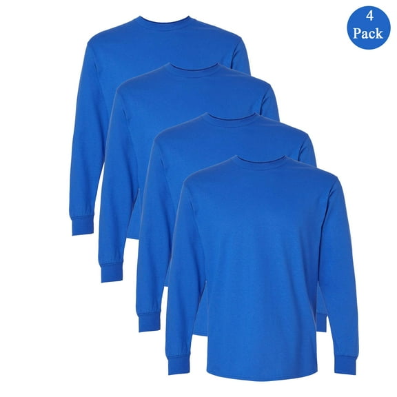 Gildan Men's Ultra Cotton Long Sleeve T-Shirt, 100 Percent Cotton Casual Bulk Tee, Royal, 4-Pack M