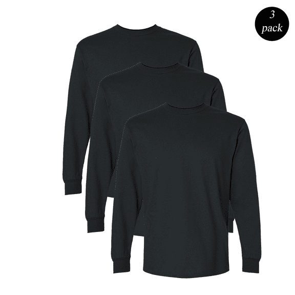 Gildan Men's Ultra Cotton Long Sleeve T-Shirt, Comfortable Classic Fit Blank Tee, Black, 3-Pack, L