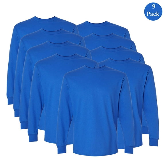 Gildan Men's Ultra Cotton Long Sleeve T-Shirt, Comfortable Classic Fit Blank Tee, Royal, 9-Pack XL