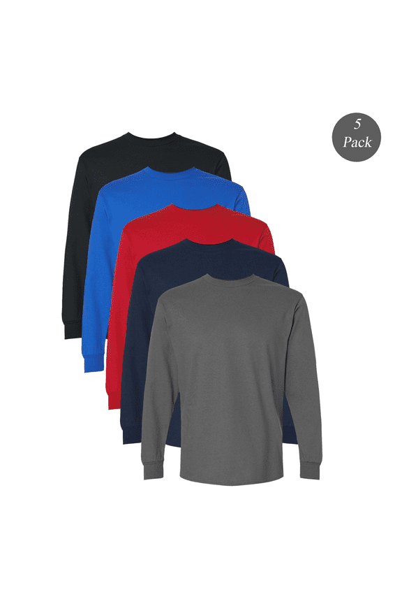 Men's Ultra Cotton Long Sleeve T-Shirt, Durable Casual Assorted Color Comfort Tee 5 Pack, XL