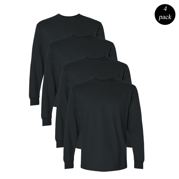 Gildan Men’s Ultra Cotton Long Sleeve T-Shirt, Durable Crew Neck Classic Fit Black Tee, 4-Pack, 4XL