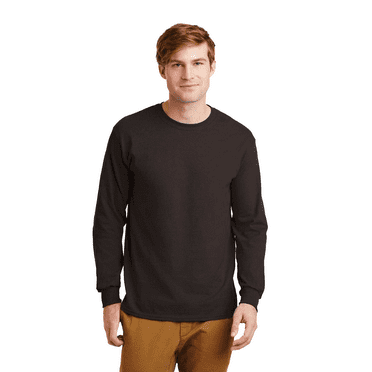 Gildan Men's Ultra Cotton Long Sleeve T-Shirt -GR24 100% Cotton Crew Neck T-Shirt, (Dark Chocolate, S)