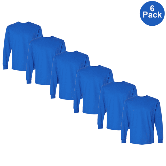 Gildan Men's Ultra Cotton Long Sleeve T-Shirt, Moisture-Wicking Crew Neck Royal Bulk Tee 6 Pack, S