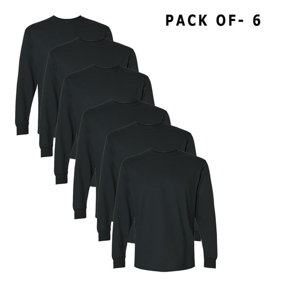 Gildan Men's Ultra Cotton Long Sleeve T-Shirt | Pack of 6 Made with 6 Oz./yd² (Us) 10.1 Oz./l Yd (Ca), 100% Cotton, 18 Singles - Black | L Size