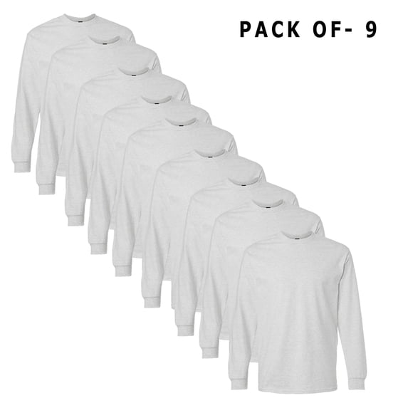 Gildan Men’s Long Sleeve T-Shirt, 100% Cotton Classic Fit Tee Shirts (Ash 9 PCS, 4XL)