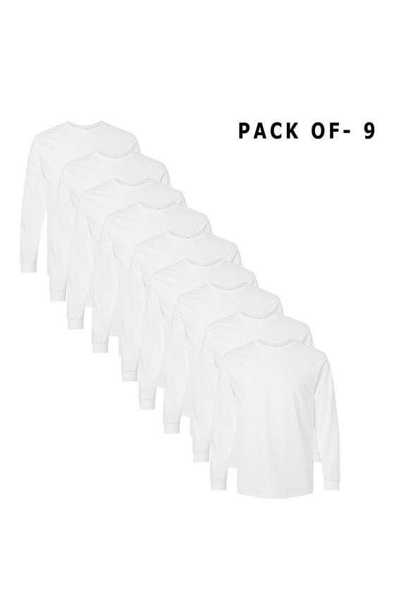 Men's Ultra Cotton Long Sleeve T-Shirt | Pack of 9 Made with 6 Oz./yd² (Us) , 100% Cotton, 18 Singles - White | XL Size