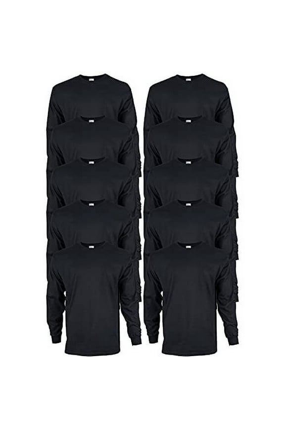 Men's Ultra Cotton Long Sleeve T-Shirt, Style G2400, Multipack, Black (10-Pack), X-Large