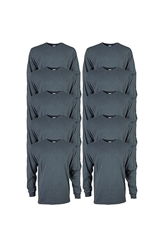 Men's Ultra Cotton Long Sleeve T-Shirt, Style G2400, Multipack, Dark Heather (10-Pack), Medium