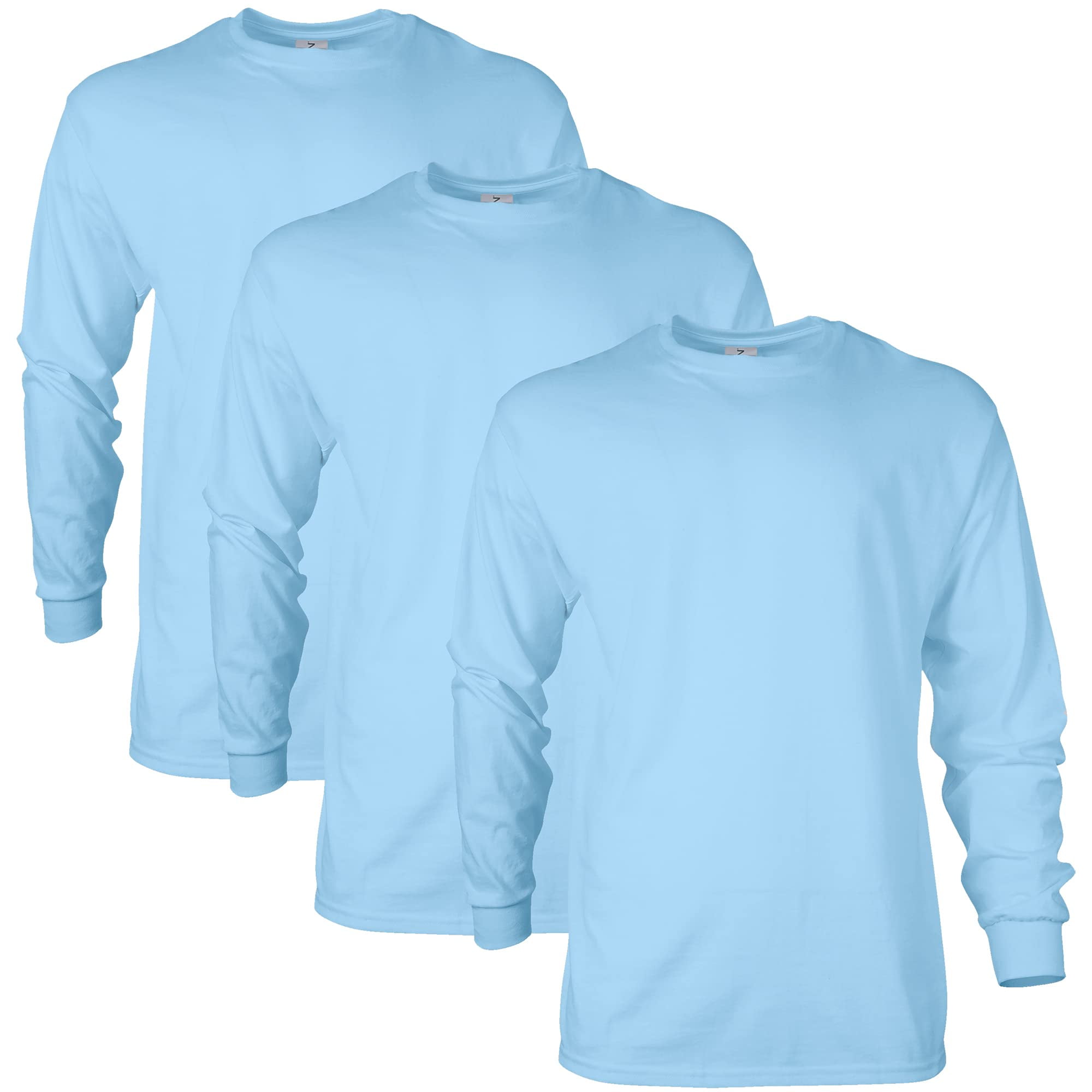 Gildan Men's Ultra Cotton Long Sleeve T-Shirt, Style G2400, Multipack,  Light Blue 3-Pack, X-Large