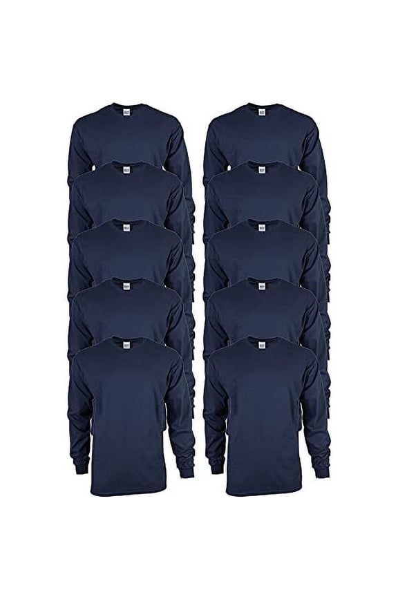 Men's Ultra Cotton Long Sleeve T-Shirt, Style G2400, Multipack, Navy (10-Pack), Medium