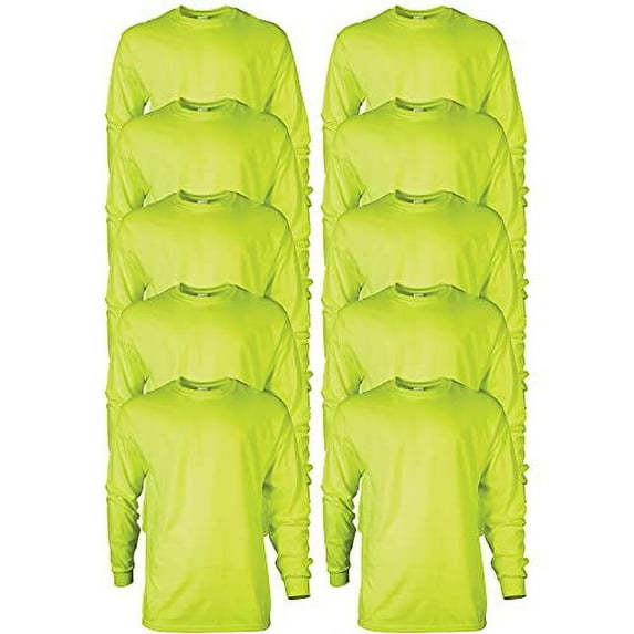 Gildan Men's Ultra Cotton Long Sleeve T-Shirt, Style G2400, Multipack, Safety Green (10-Pack), Small