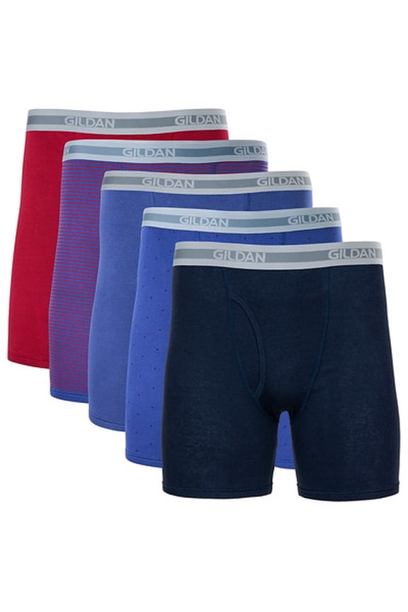 Men's Underwear Boxer Briefs, Multipack, Cardinal Red/Stripe/Metro Blue/Dot/Navy (5-pack, Classic Length), Small