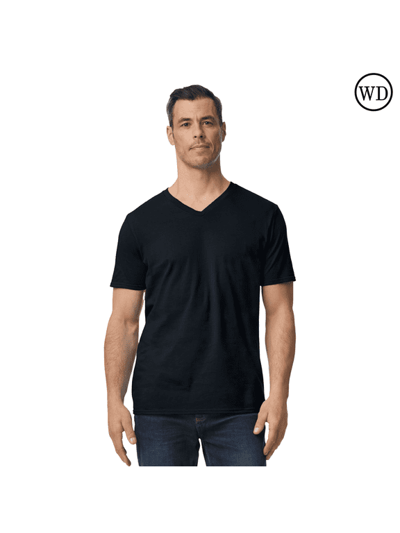 Men's V-Neck Short Sleeve T-Shirt Softstyle Casual Shirt, L Size, Black Color Tees, Single Pack