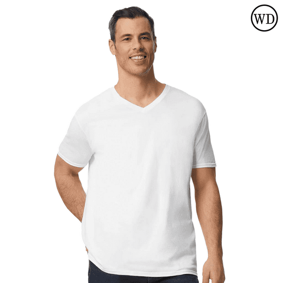 Gildan Men's V-Neck Short Sleeve T-Shirt Softstyle Casual Shirt, S Size, White Color Tees, Single Pack