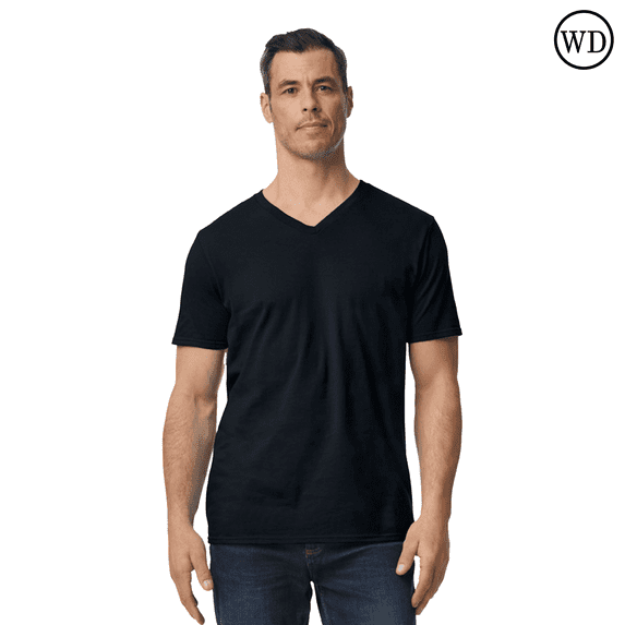 Gildan Men's V-Neck Short Sleeve T-Shirt Softstyle Casual Shirt, XL Size, Black Color Tees, Single Pack