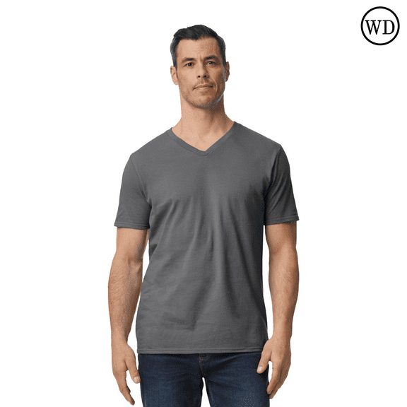 Gildan Men's V-Neck Short Sleeve T-Shirt Softstyle Casual Shirt, XL Size, Charcoal Color Tees, Single Pack