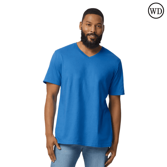 Gildan Men's V-Neck Short Sleeve T-Shirt Softstyle Casual Shirt, XL Size, Royal Color Tees, Single Pack