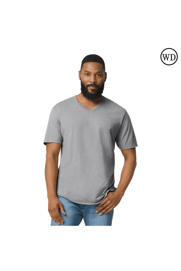 Men's V-Neck Short Sleeve T-Shirt Softstyle Casual Shirt, XL Size, Sport Grey Color Tees, Single Pack