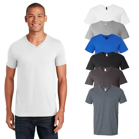 Gildan Men's V-Neck T-Shirt, Assorted Color, Comfortable Short Sleeve Tee, 6 Pack, Sizes S-3XL, 100 Cotton