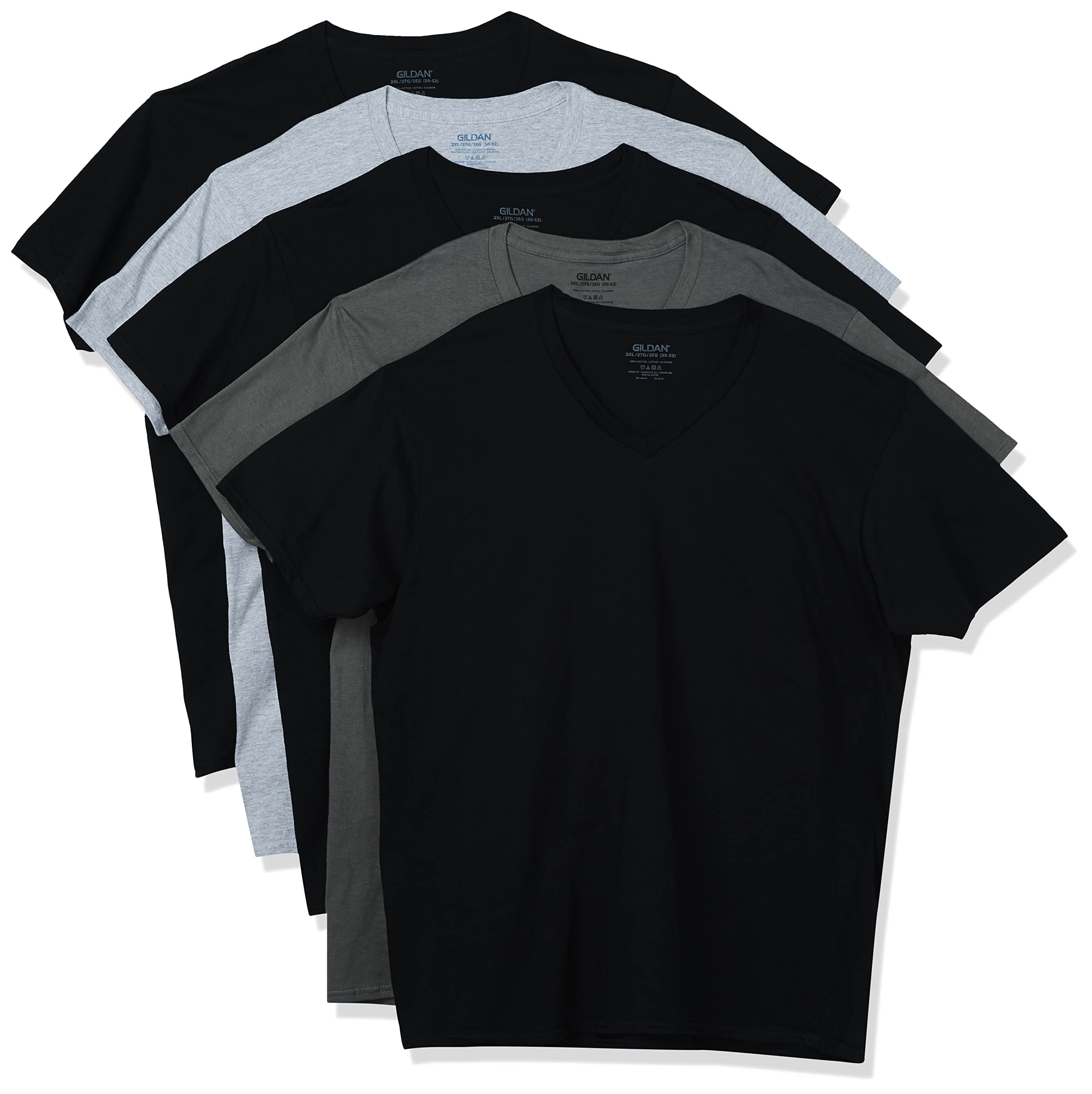 Gildan Men's V-Neck T-Shirts, Multipack, Style G1103, BlackSport GreyCharcoal 5-Pack, Medium