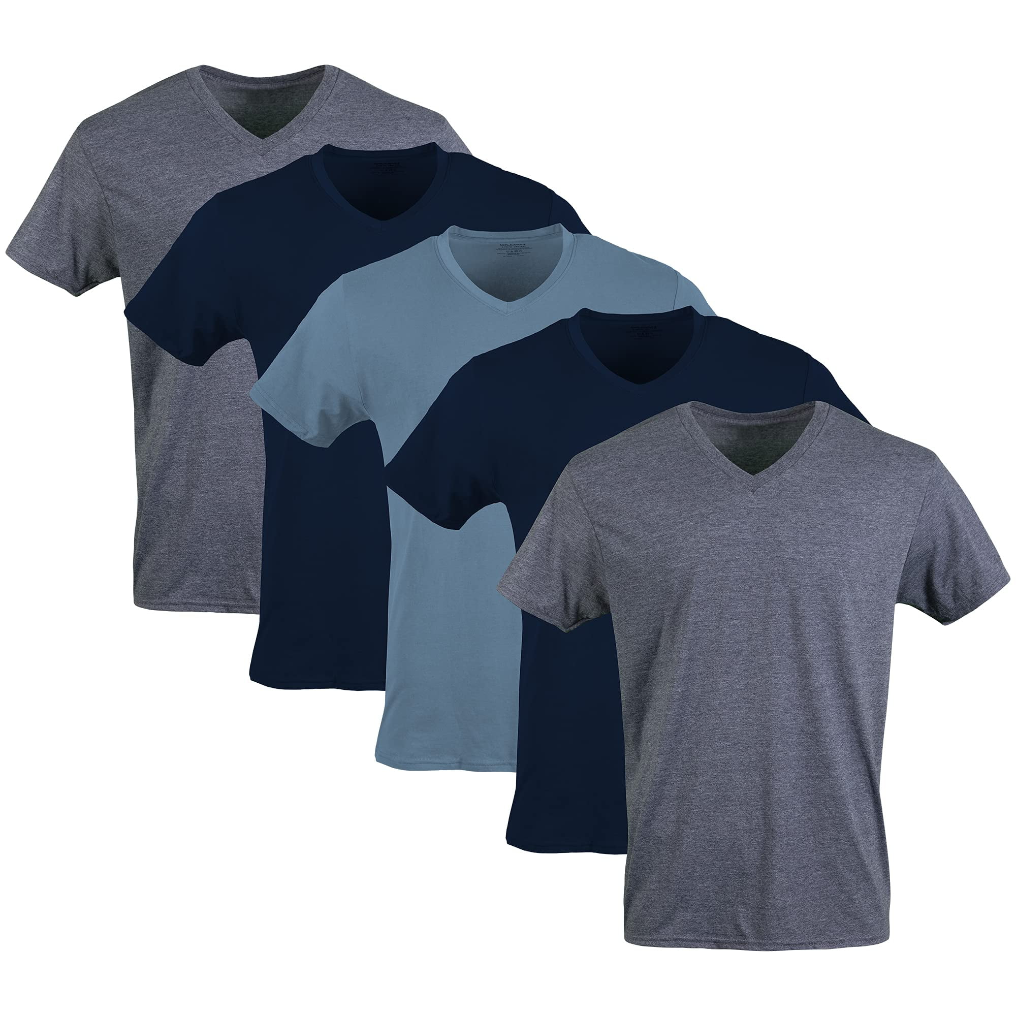 Gildan Men's V Neck Short Sleeve Heavy Cotton T-Shirts, 5 Count