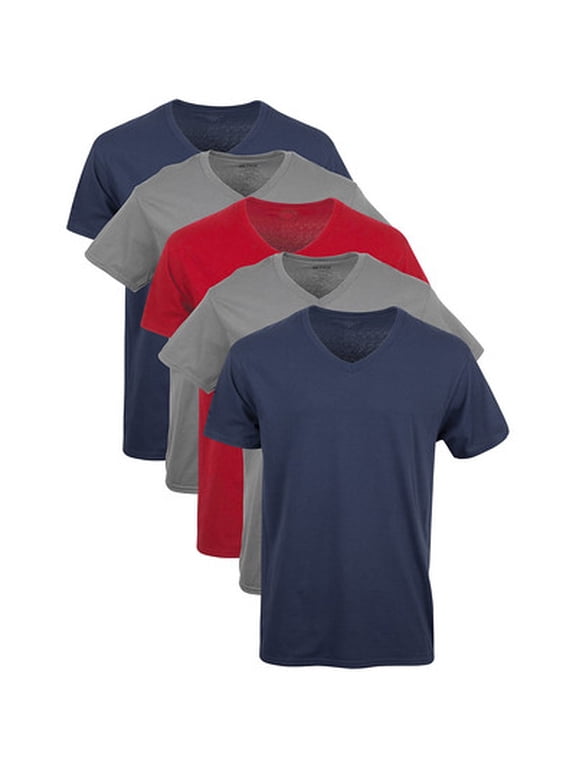 Men's V-Neck T-Shirts, 5-Pack, Black/White/Charcoal, Large