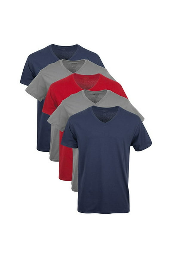 Men's V-Neck T-Shirts, 5-Pack, Black/White/Charcoal, Small