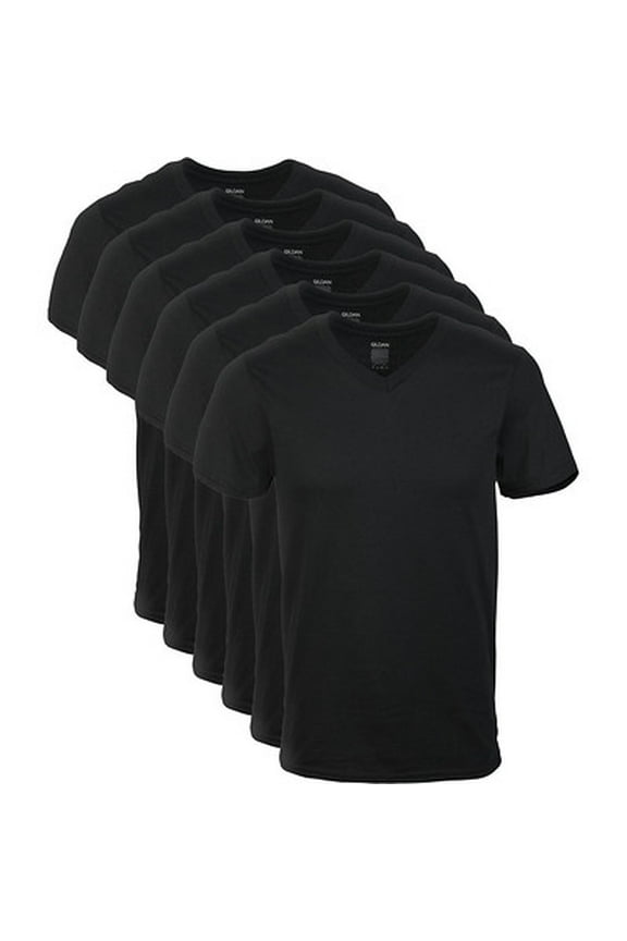Men's V-Neck T-Shirts, Multipack, Style G1103, Black (6-pack), Large