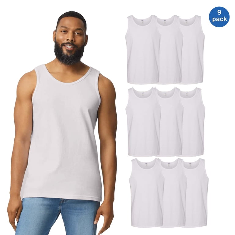 Gildan Men's White Tank Tops, 100% Heavy Cotton Sleeveless T Shirt