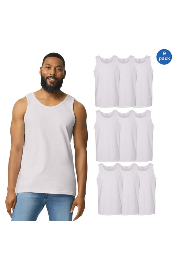 Men’s White Tank Tops, 100% Heavy Cotton Sleeveless T Shirt, 9 Pack Size XL