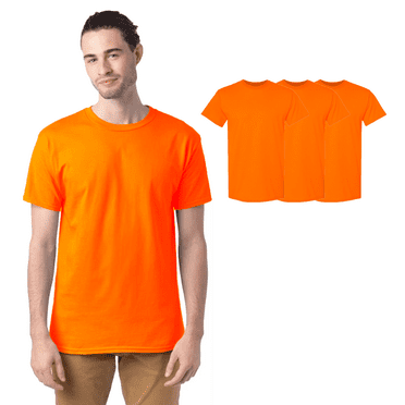Gildan Men's Work T-Shirts, High Visibility Safety Shirt Orange Crewneck Short Sleeve Construction Tee, Pack 3, S