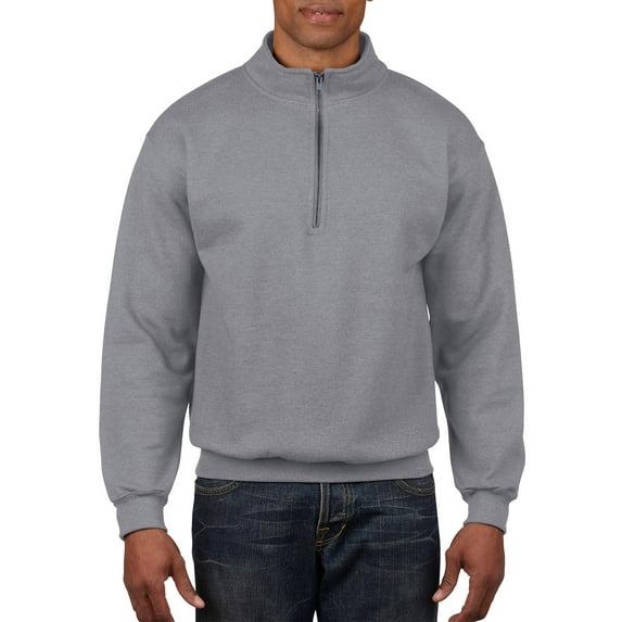 Gildan Men's and Big Men's 1/4 Zip Cotton Cadet Collar Sweatshirt, up to 2XL