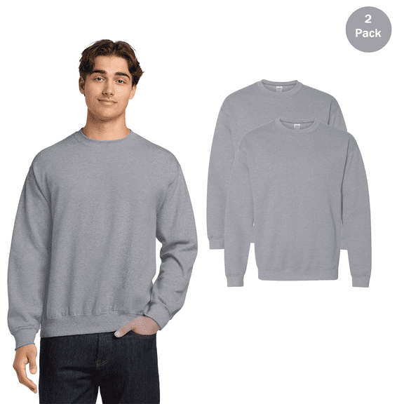 Gildan Men's and Big & Tall Men's Heavy Blend Crewneck Sport Grey Sweatshirt, Bulk 2 Pack, S