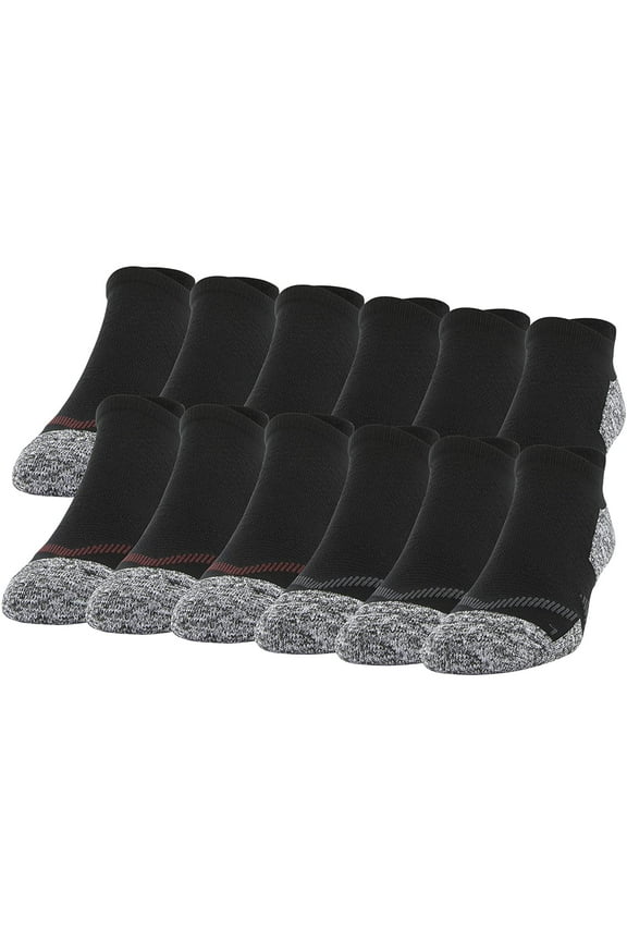Mens Active Strategic Cushion No Show Socks with Tab Back, Multipairs 12 Black/Grey/Merlot 12-pairs Shoe Size: 6-12