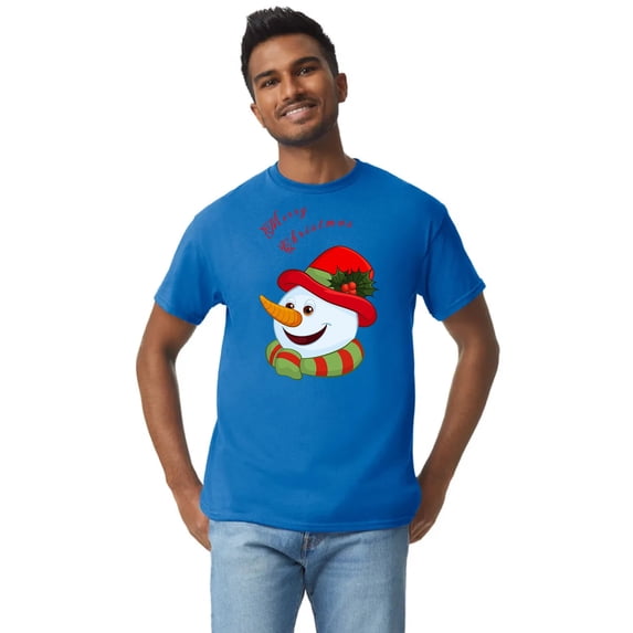 Gildan Mens Christmas Graphic T-Shirt, Family Merry Christmas Tree Santa Hat Crewneck Short Sleeve Tee Shirt, Classic fit Shirt M Royal