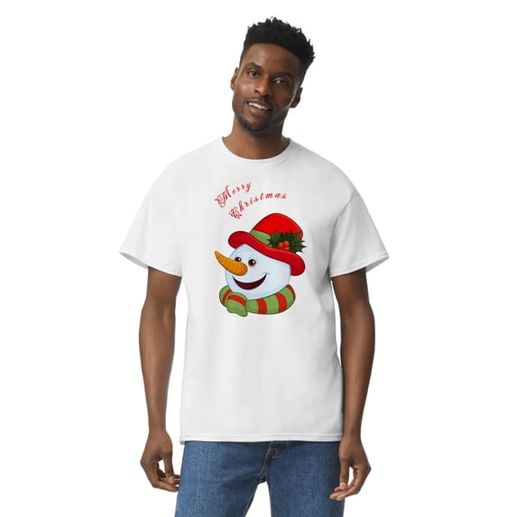 Gildan Mens Christmas Graphic T-Shirt, Family Merry Christmas Tree Santa Hat Crewneck Short Sleeve Tee Shirt, Classic fit Shirt S White