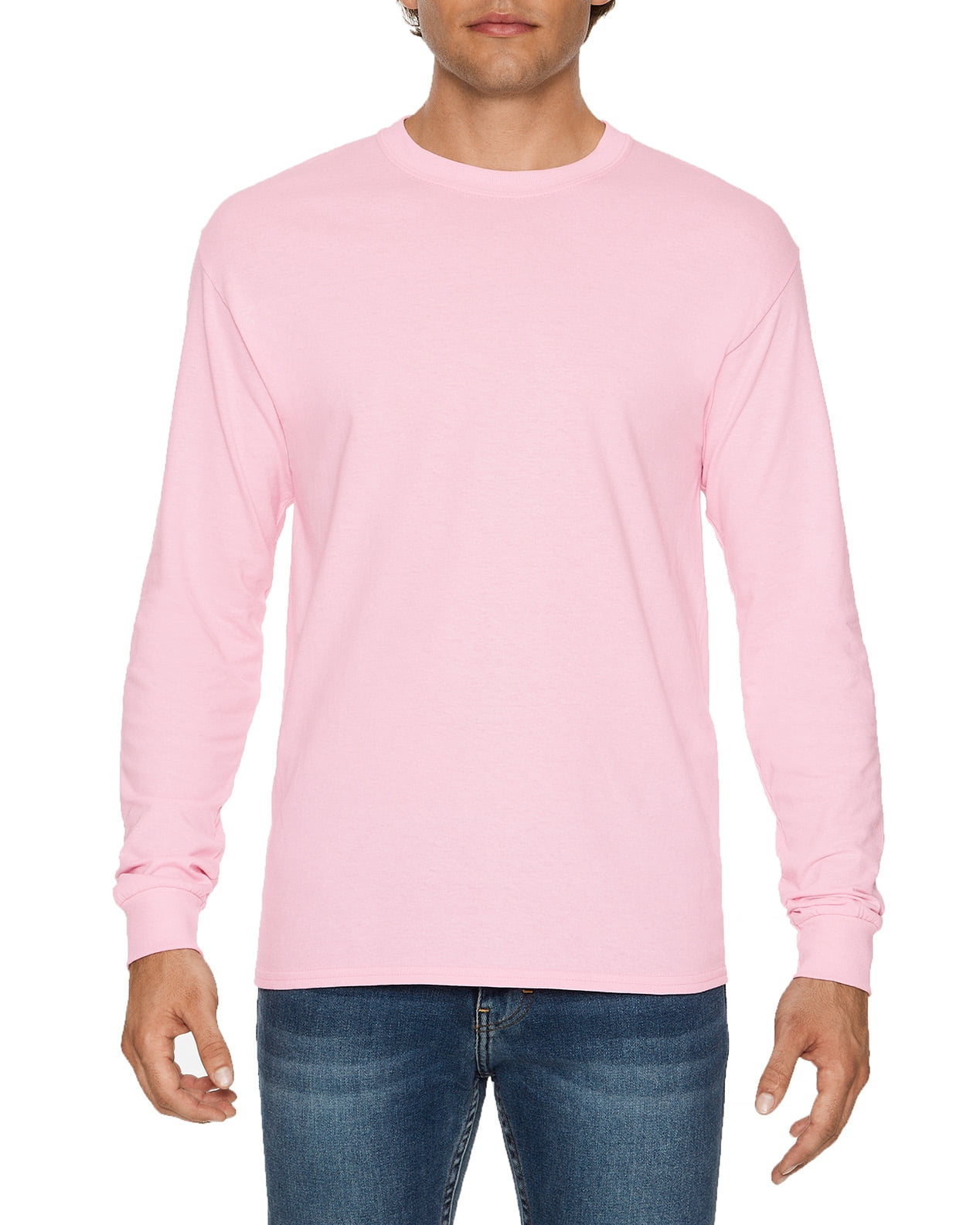 Gildan Mens Heavy Cotton Long Sleeve T Shirt 2XL Light Pink