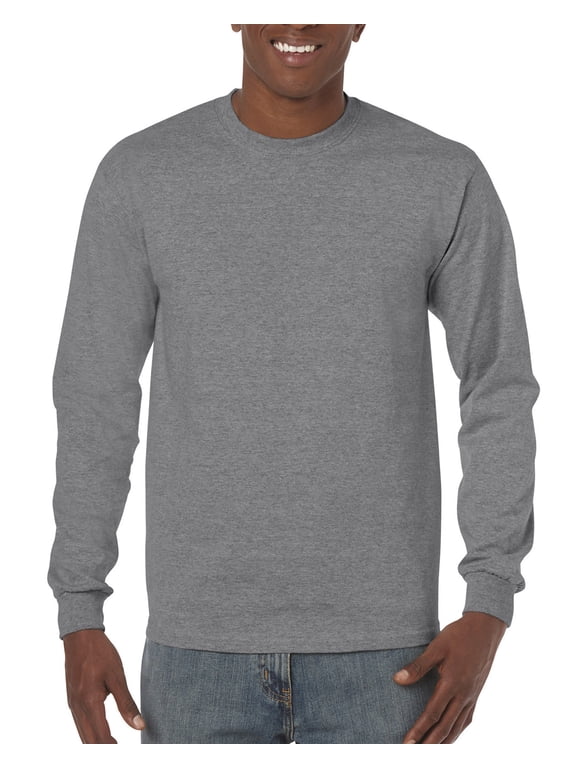 Mens Heavy Cotton Long Sleeve T-Shirt, XL, Graphite Heather